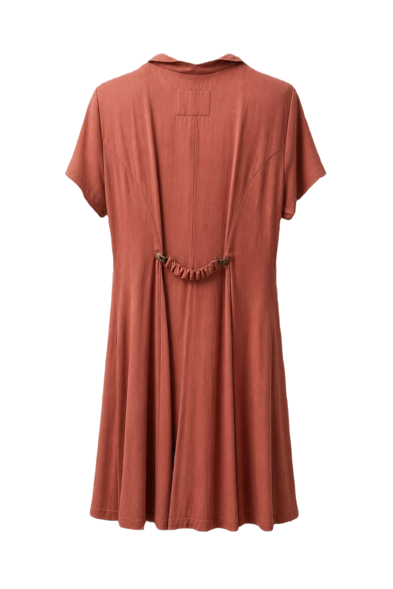1960s Terracotta Rayon Dress - Back View