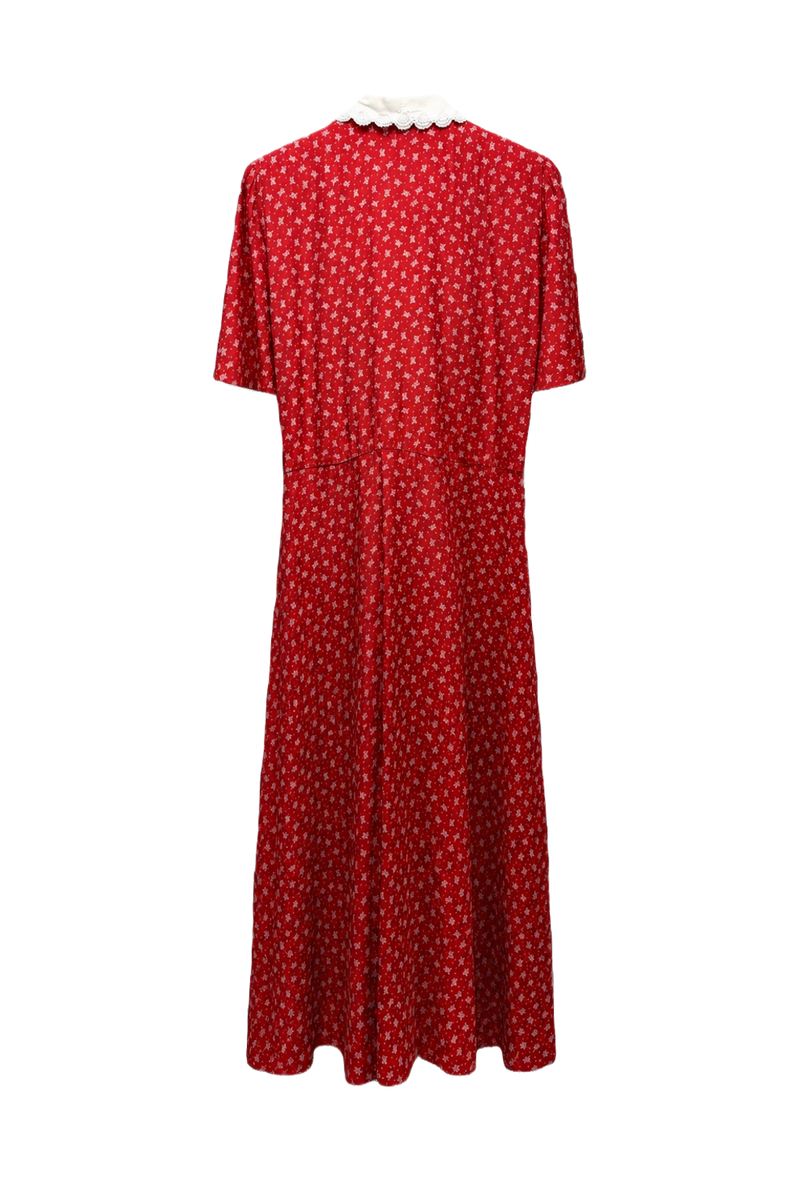 1980s Red Rayon Dress - Back View