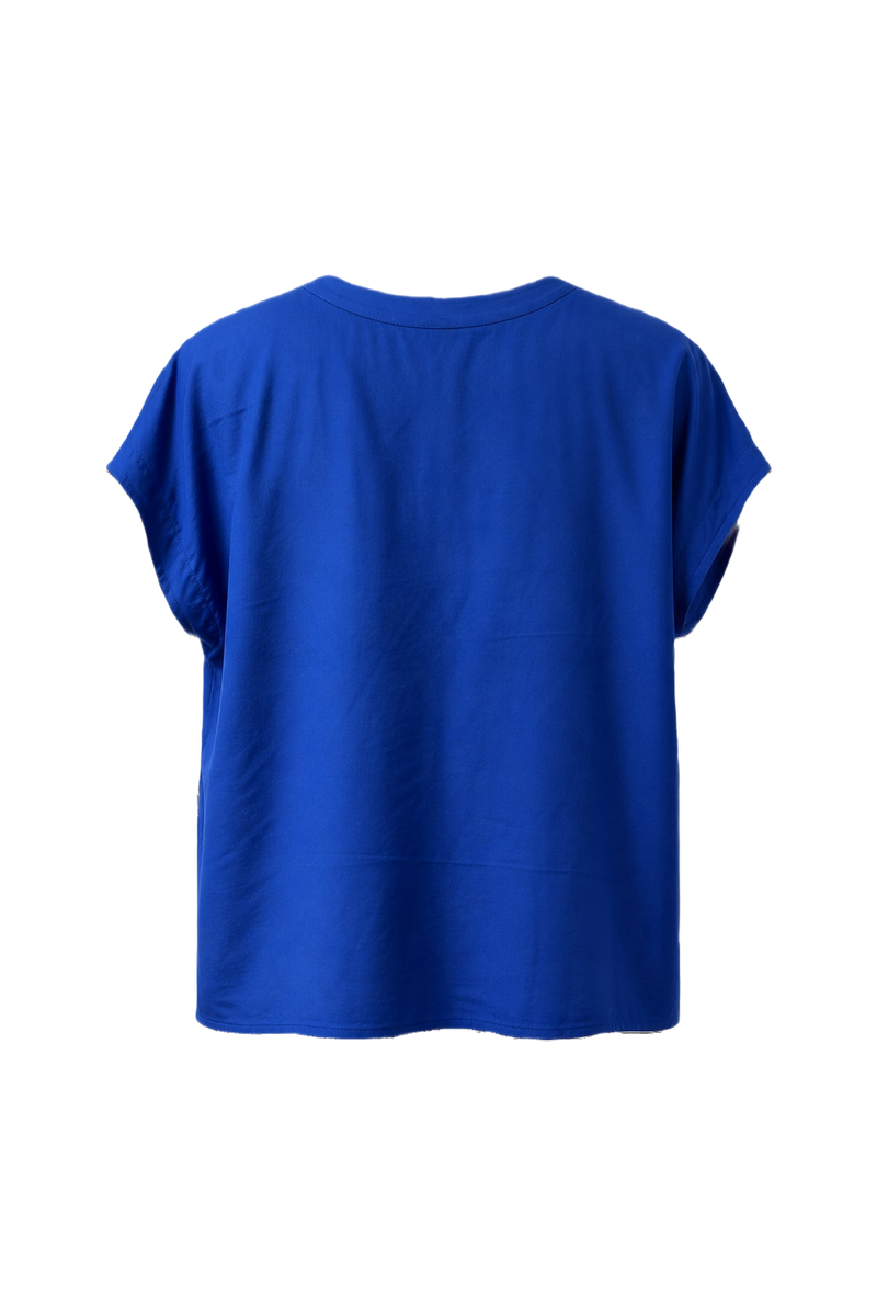 1980s Royal Blue Synthetic Blouse - Back View