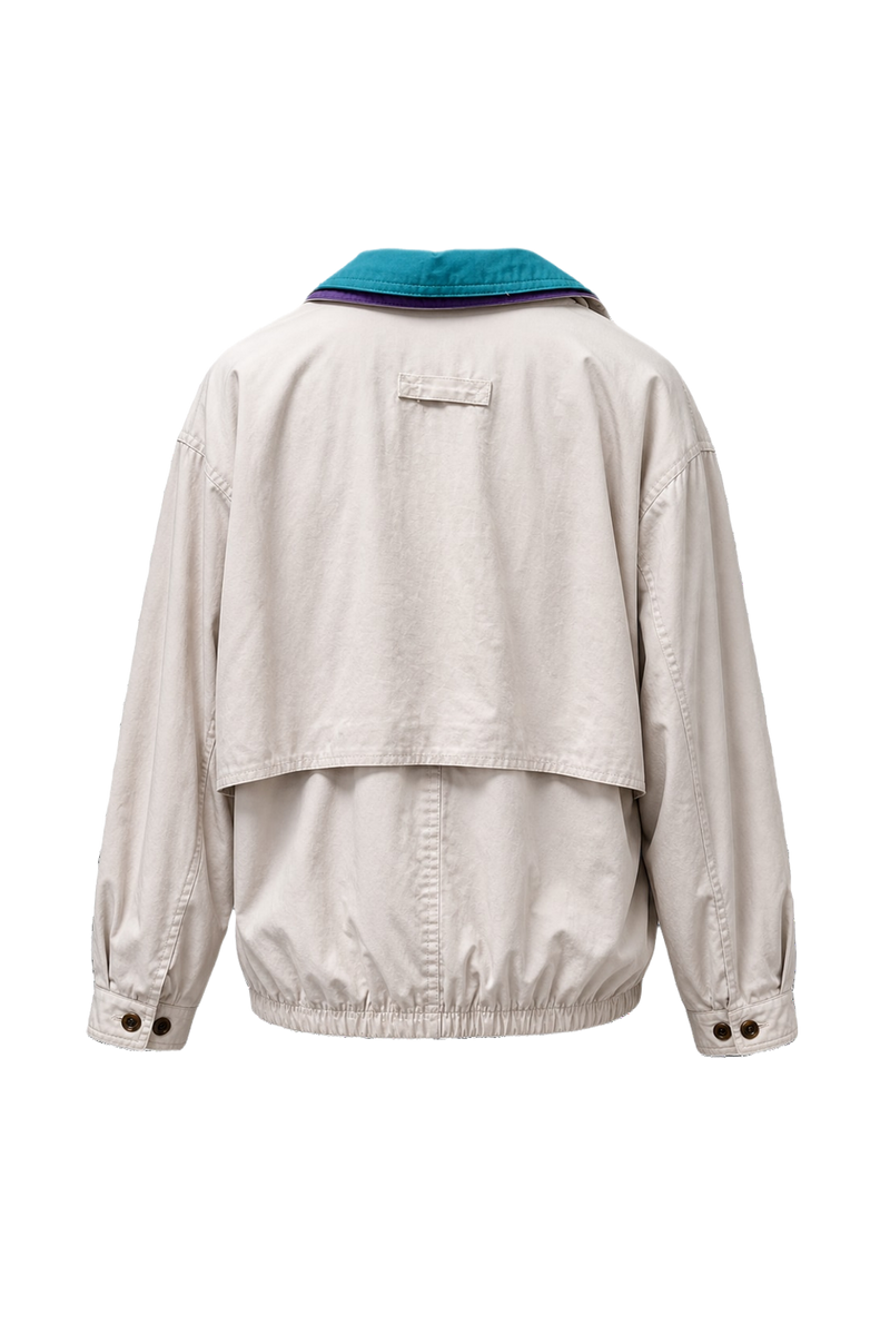 1980s Cream White Cotton Blend Windbreaker - Back View