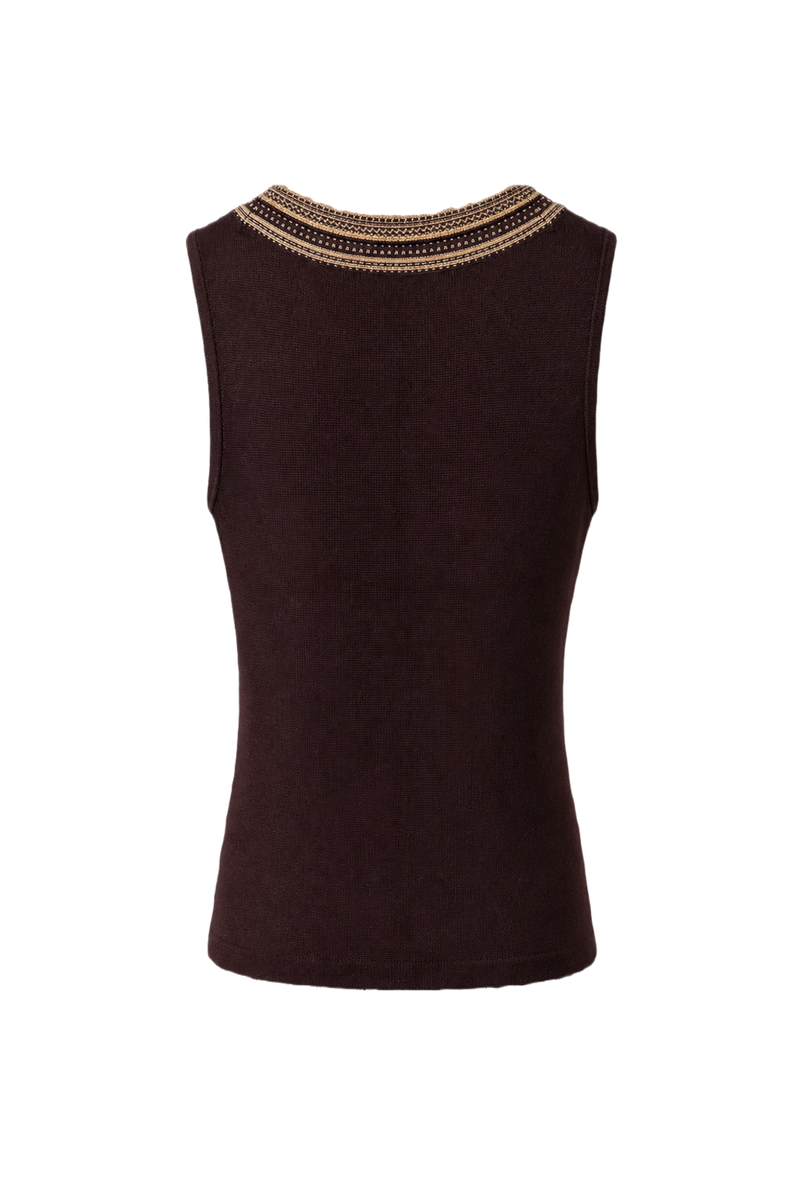 1970s Deep Burgundy Rayon Blend Sleeveless Top - Back View