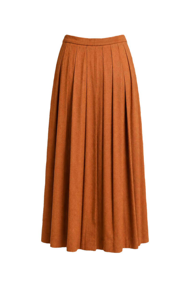 1980s Camel Brown Rayon Blend Skirt - Back View