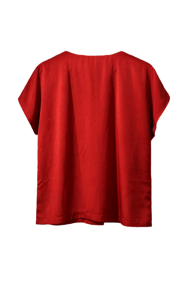 1980s Red Rayon Blouse - Back View