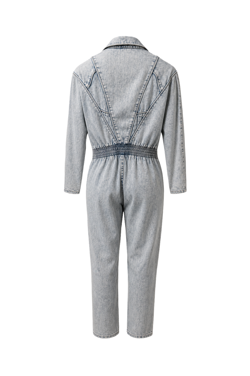 1980s Light Blue Denim Jumpsuit - Back View