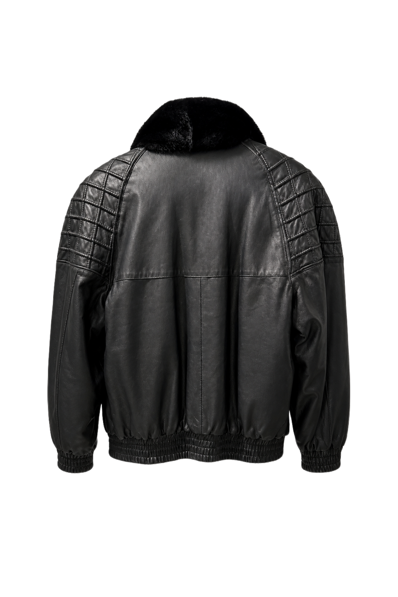 1980s Black Leather Jacket - Back View