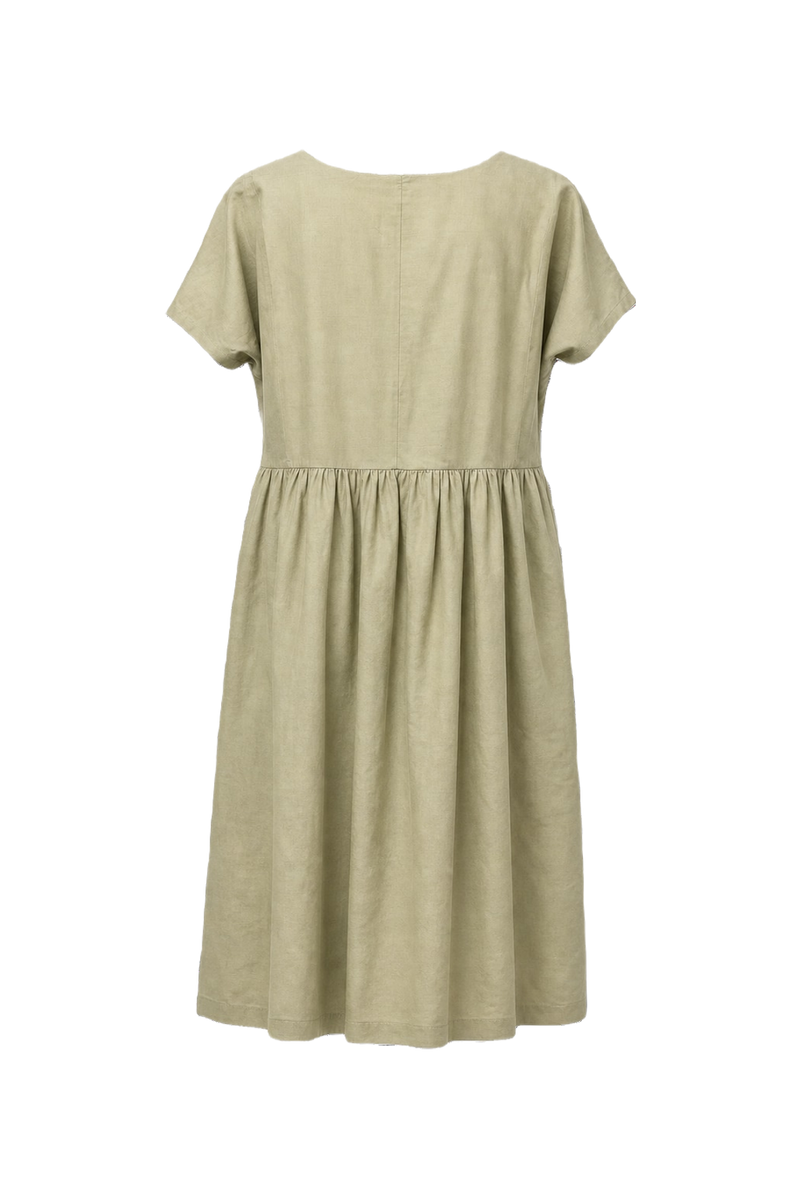 1950s Light Olive Green Cotton Midi Dress - Back View