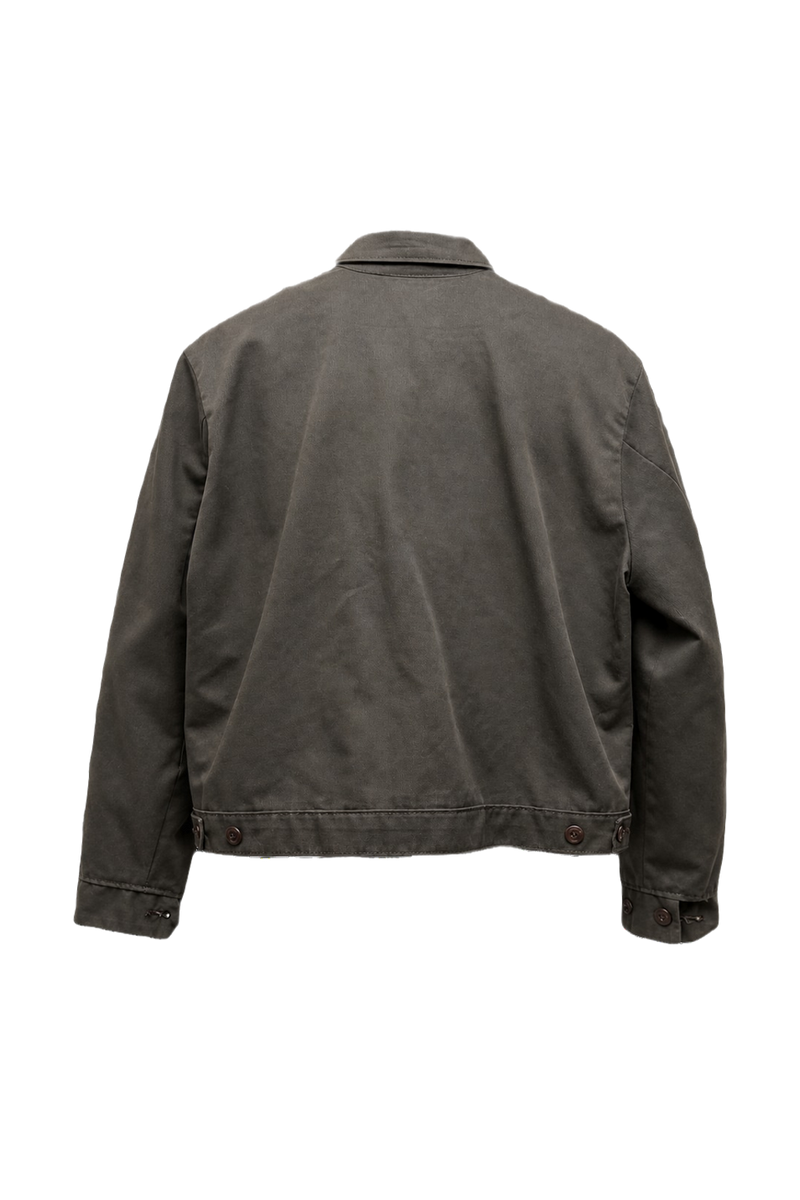 1970s Dark Olive Green Cotton Blend Jacket - Back View