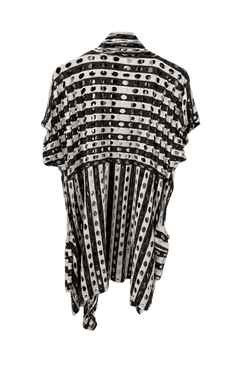 1990s Black and White Cotton Blend Cardigan - Back View