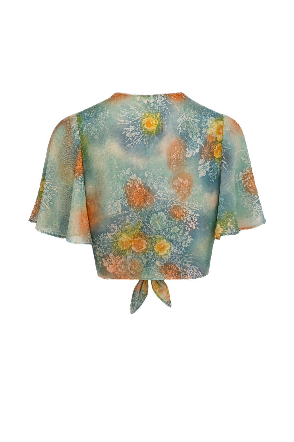 1970s Aqua Blue Sheer Synthetic Blouse - Back View