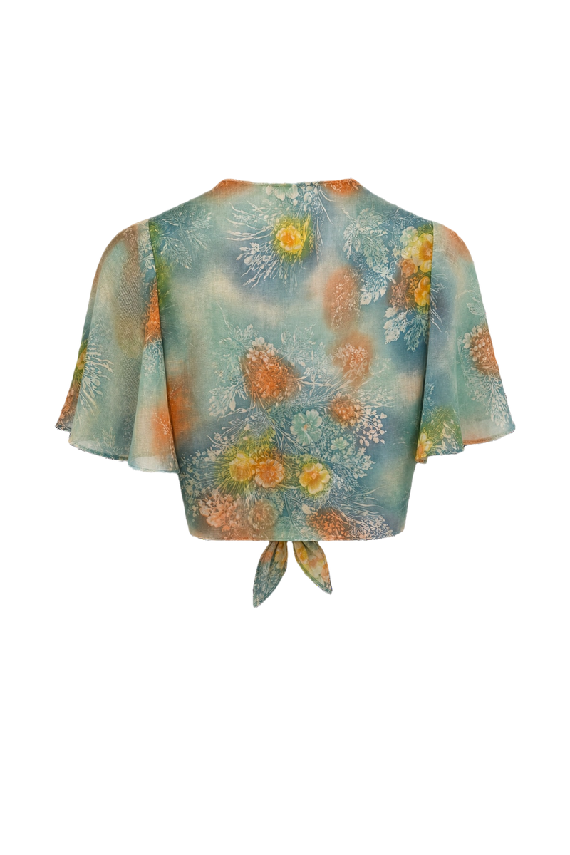 1970s Aqua Blue Sheer Synthetic Blouse - Back View