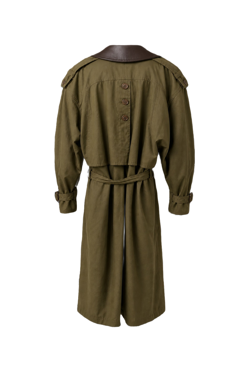 1980s Olive Green Cotton Blend Trench Coat - Back View