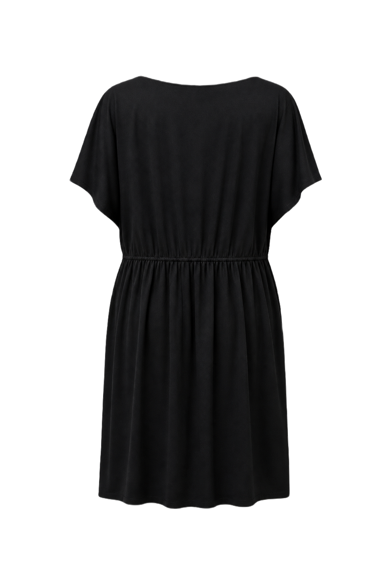 1980s Black Cotton Blend Dress - Back View