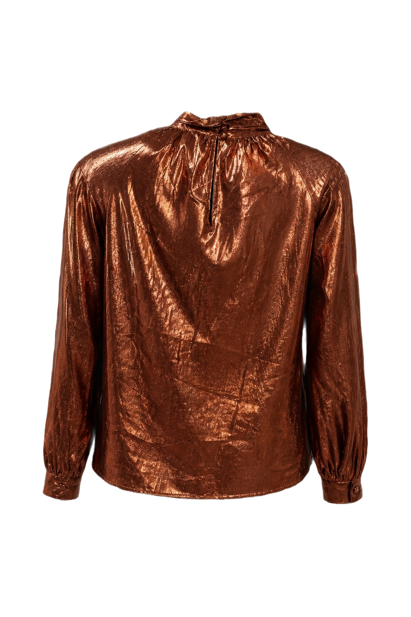 1980s Copper Synthetic Blend Blouse - Back View
