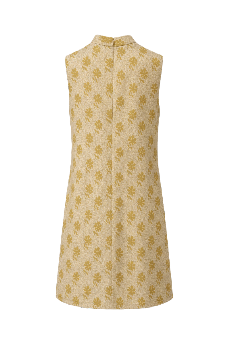 1960s Yellow Synthetic Blend Shift Dress - Back View