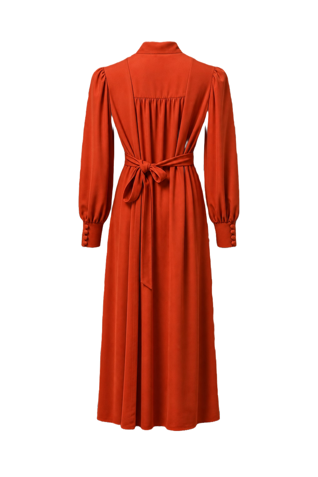 1970s Red-Orange Synthetic Blend Maxi Dress - Back View
