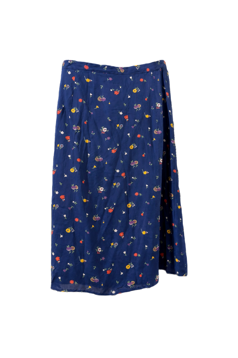1960s Navy Blue Cotton Blend Skirt - Back View