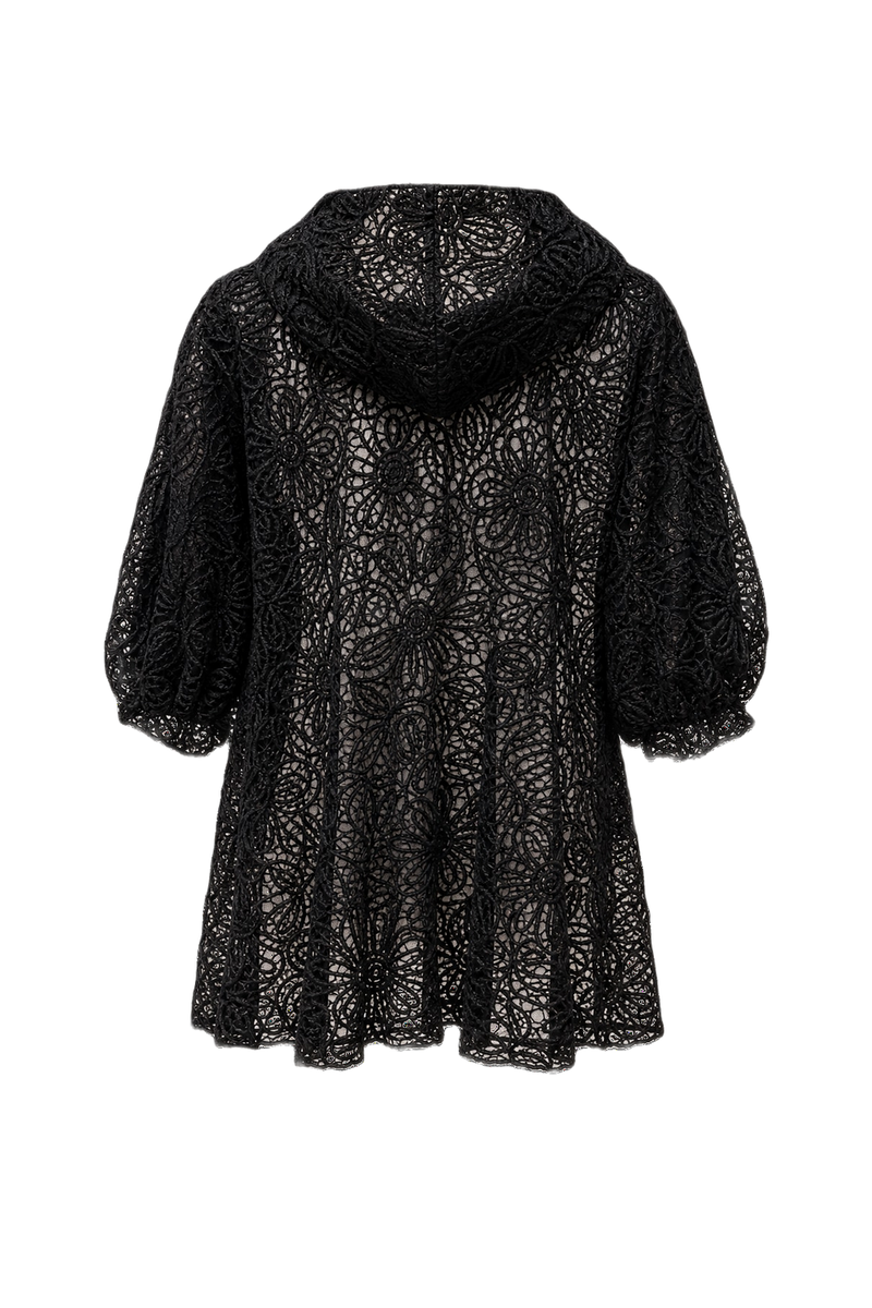 1990s Black Lace Cape - Back View