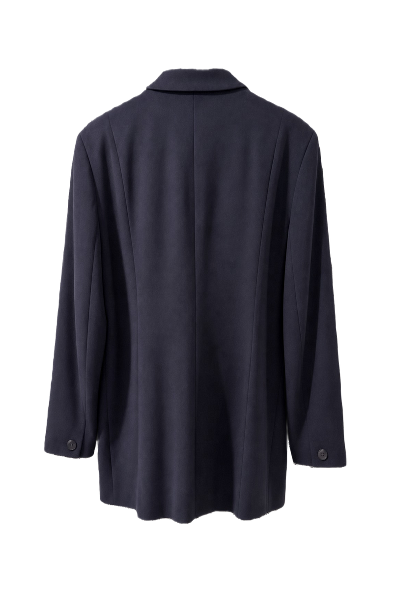 1990s Navy Blue Wool Blend Blazer - Back View