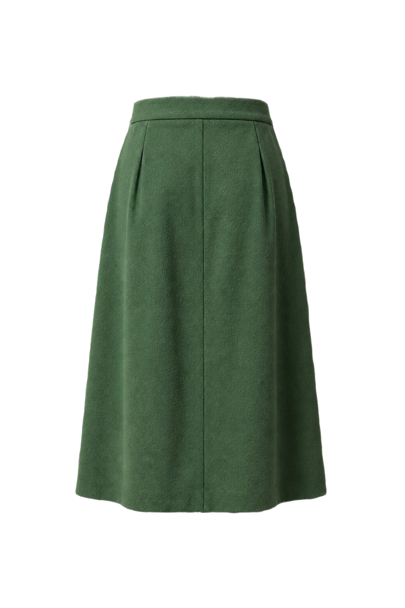 1970s Green Wool Midi Skirt - Back View