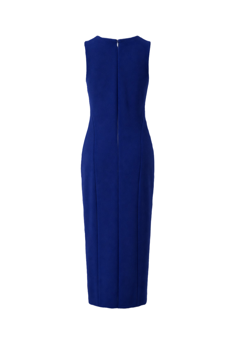 1990s Royal Blue Polyester Blend Midi Dress - Back View