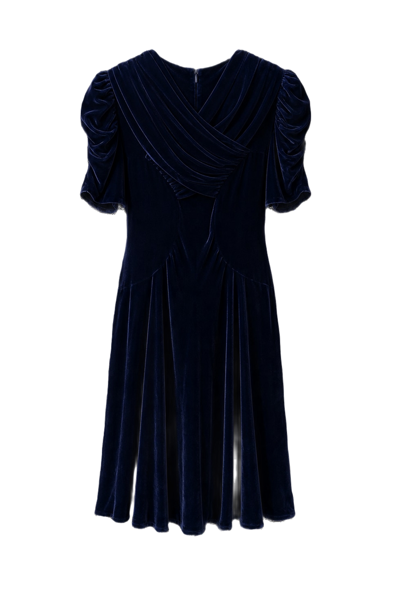 1950s Navy Blue Velvet Dress - Back View