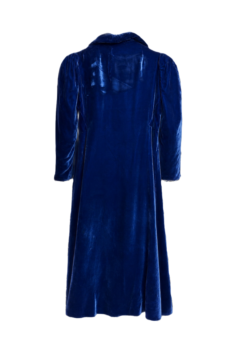 1950s Deep Blue Velvet Coat - Back View