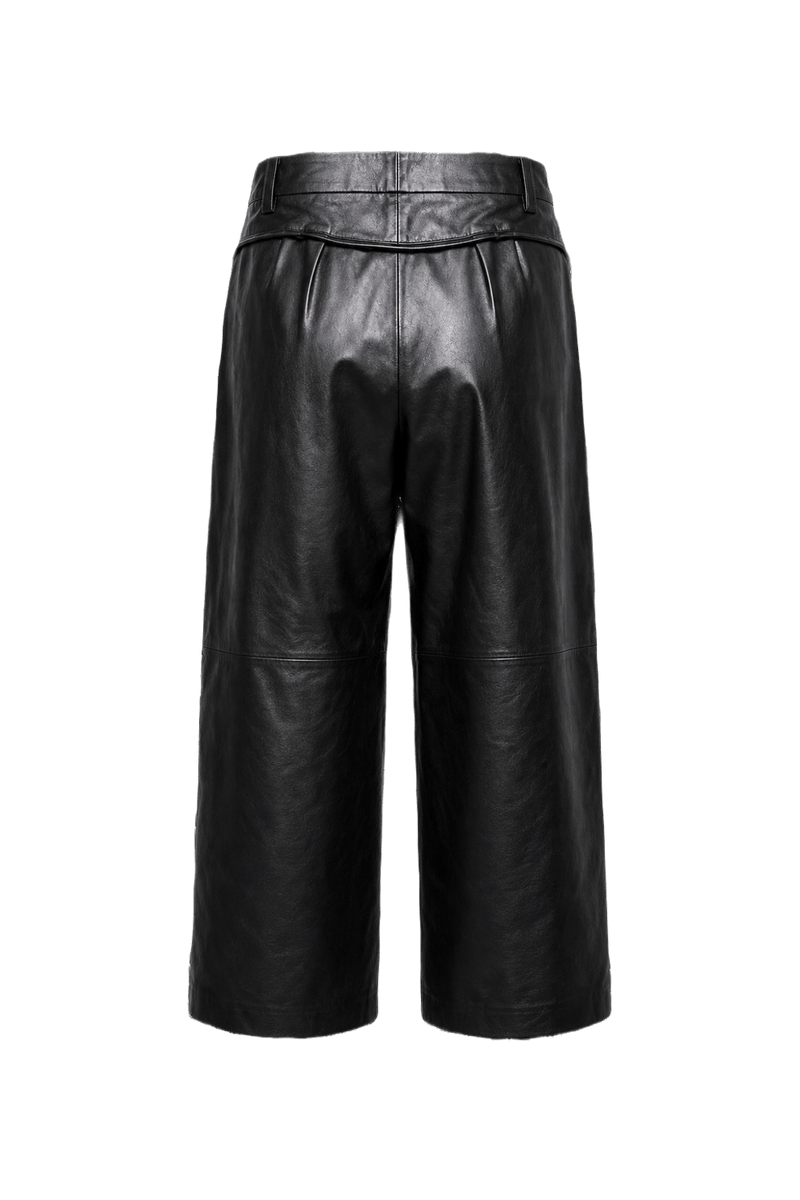 1990s Black Leather Wide-Leg Pants - Back View