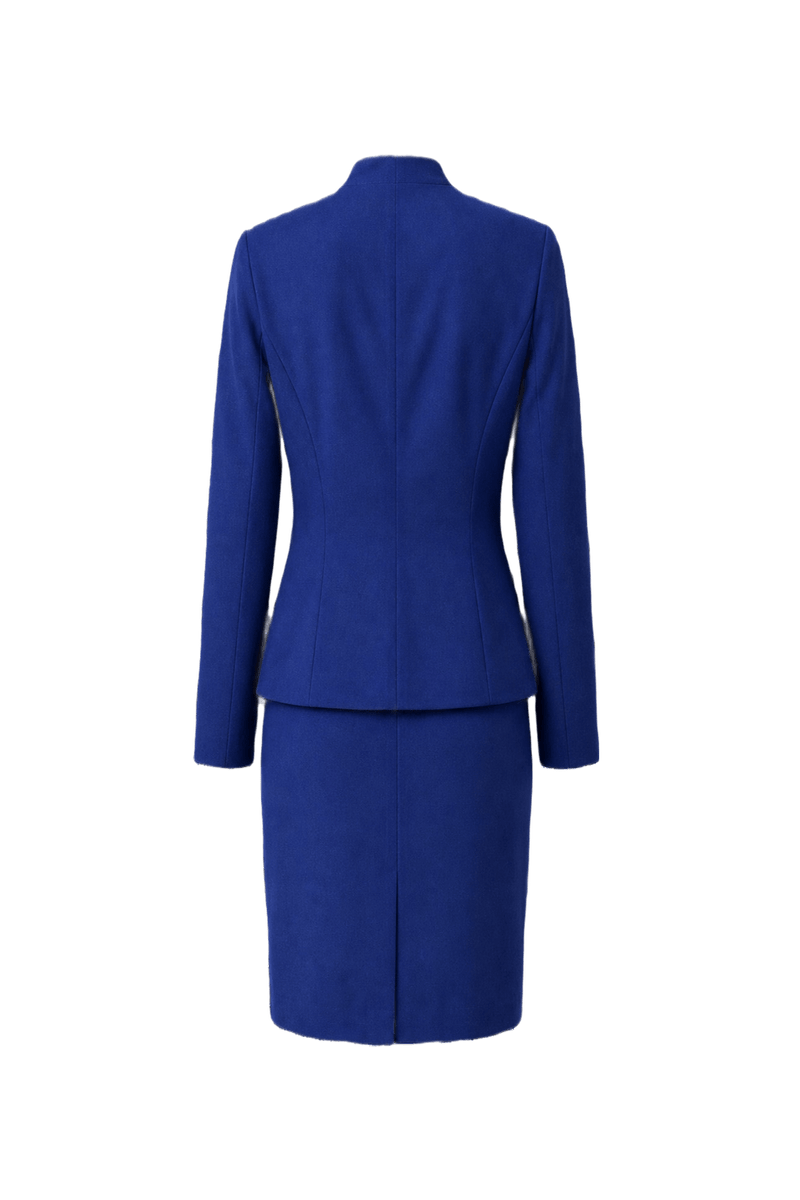 1980s Royal Blue Wool Blend Blazer and Skirt Set - Back View