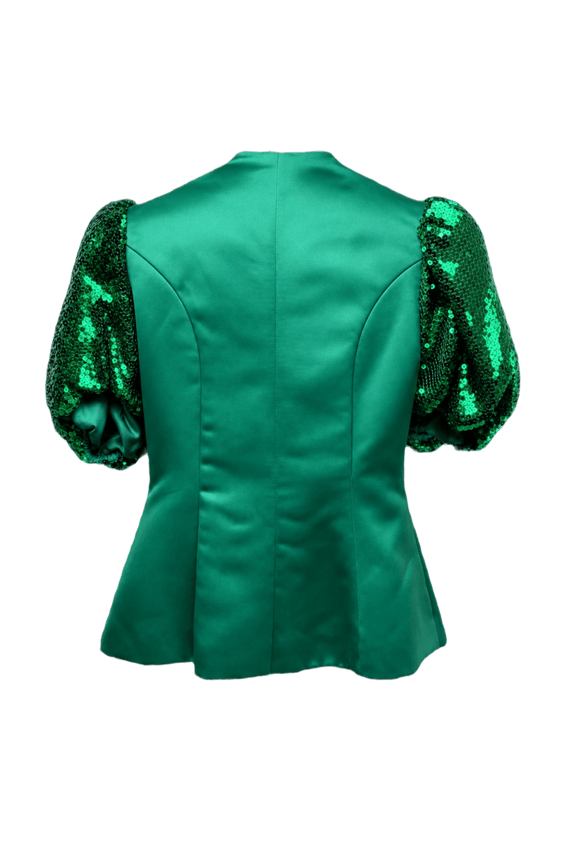 1980s Emerald Green Satin Blazer - Back View
