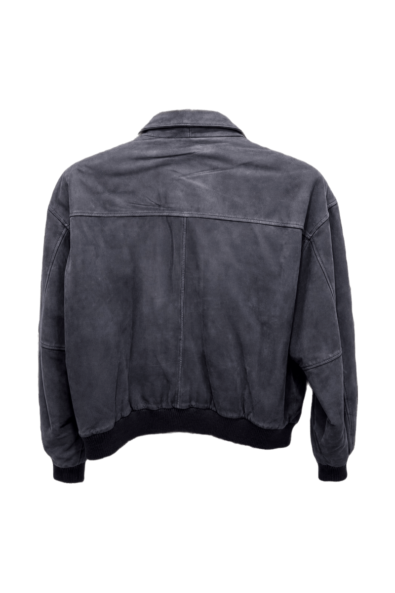 1980s Slate Blue Suede Jacket - Back View