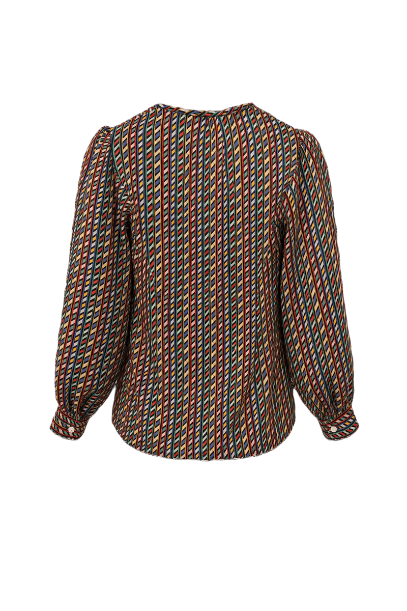1980s Multicolor Silk Blouse - Back View