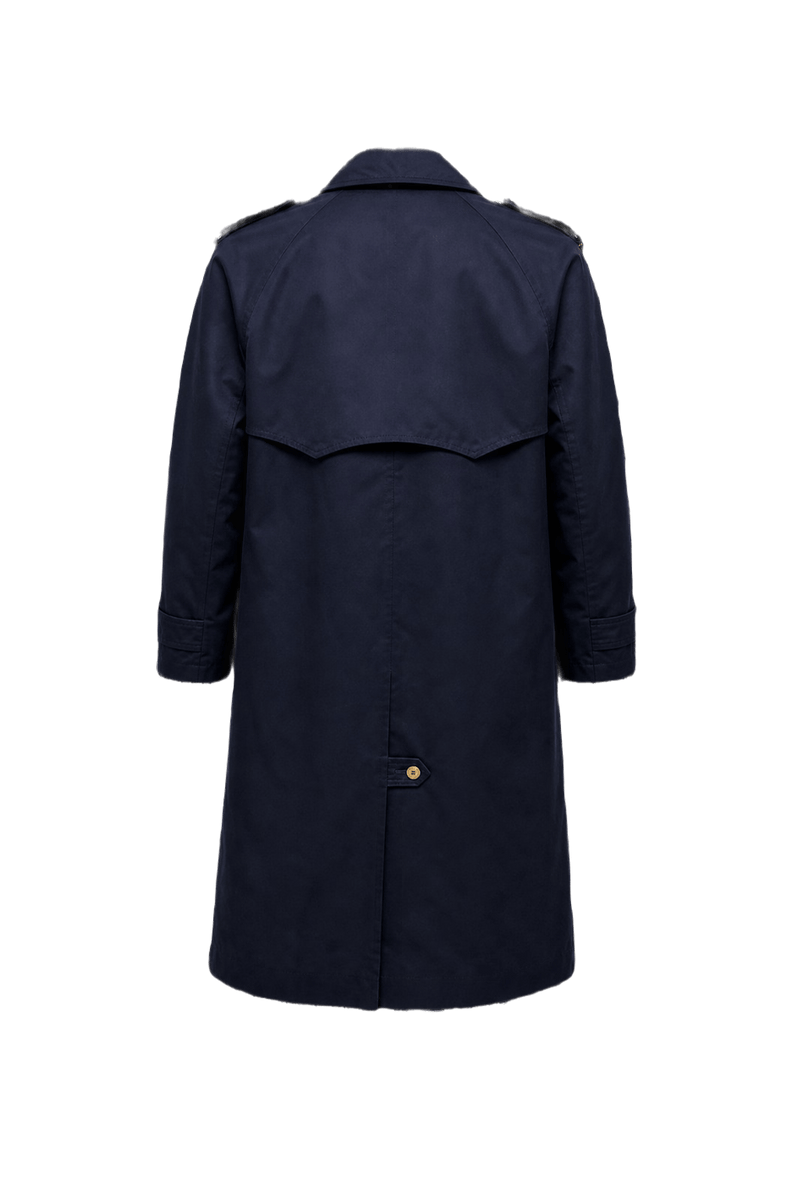 1980s Navy Blue Cotton Blend Trench Coat - Back View