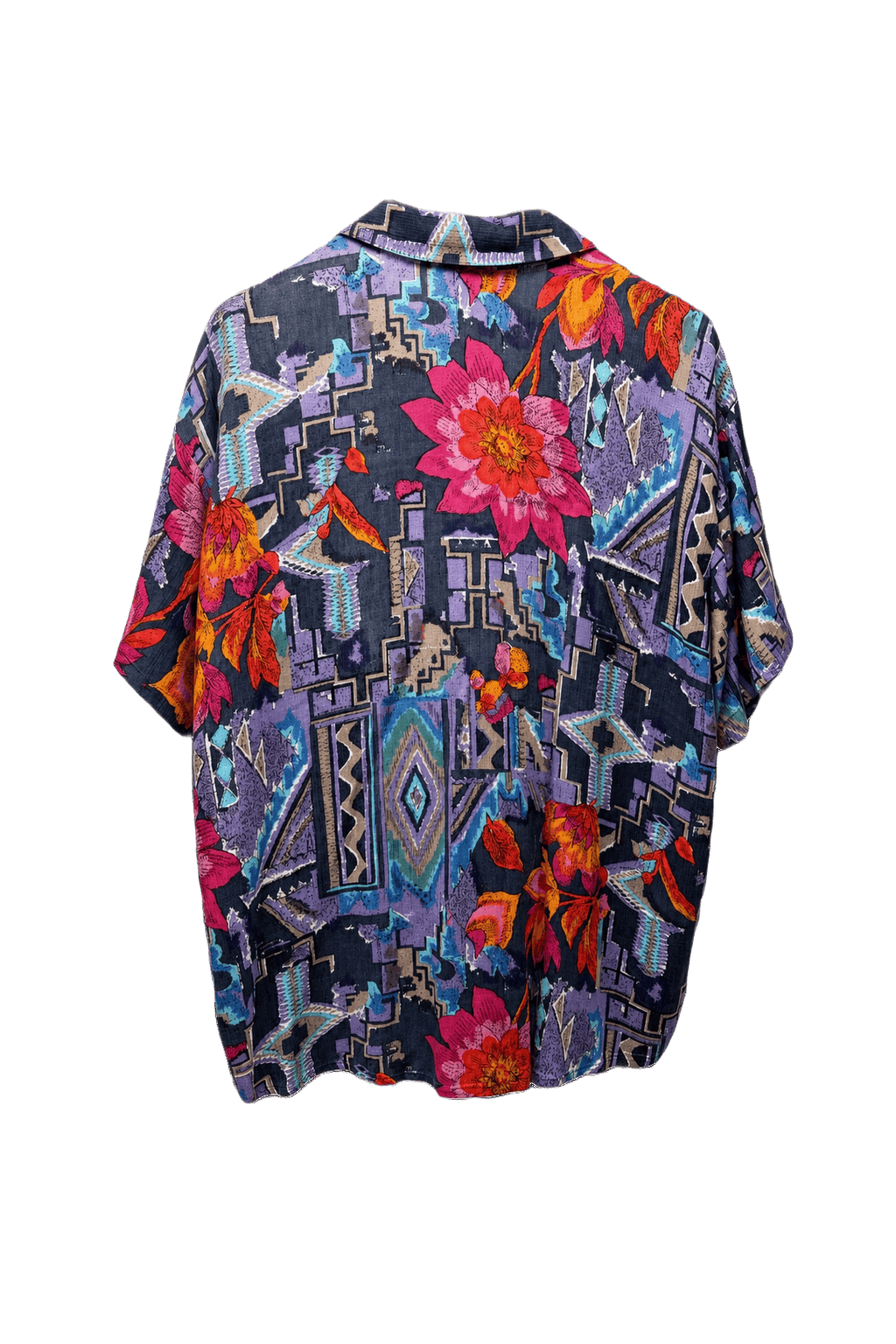 1990s Navy Blue Rayon Blouse - Back View