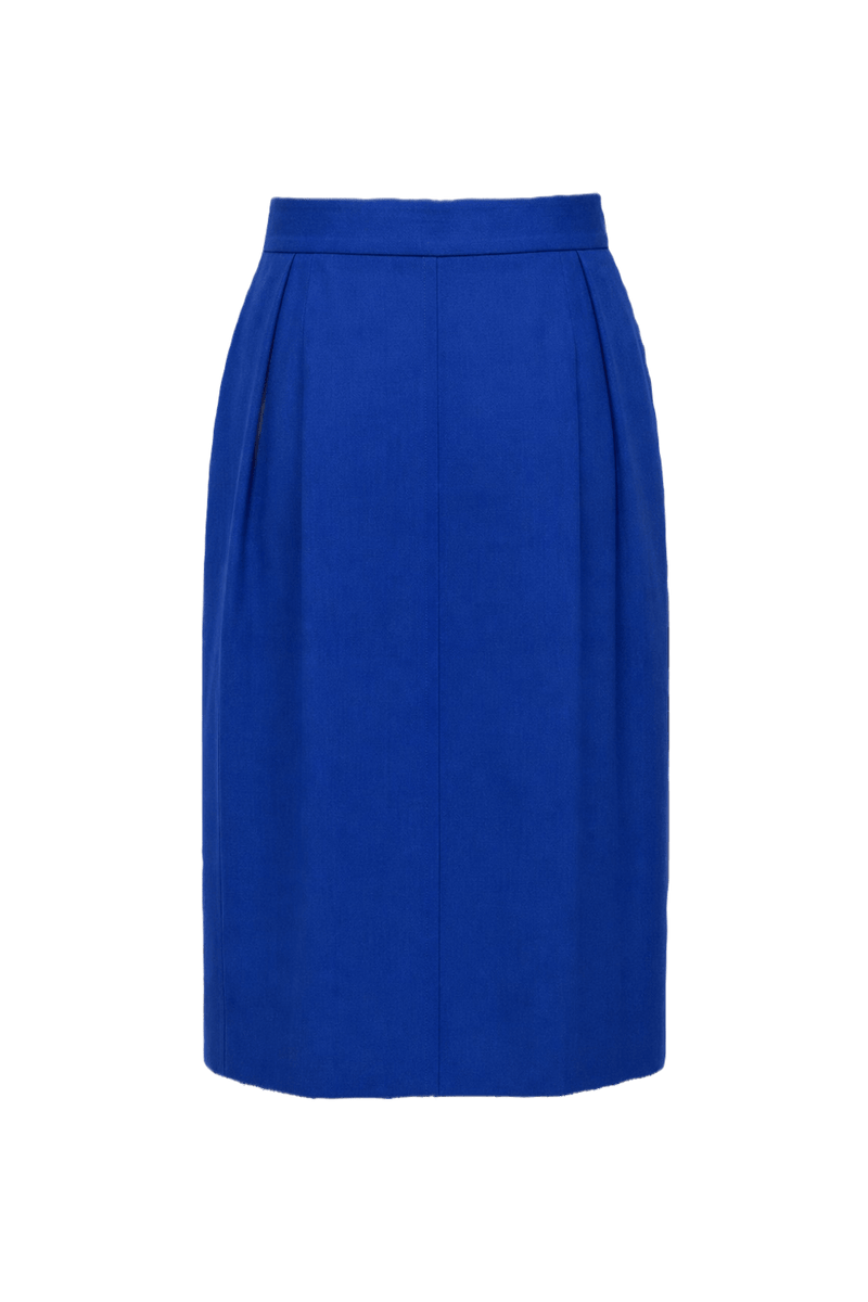 1980s Blue Wool Blend Skirt - Back View