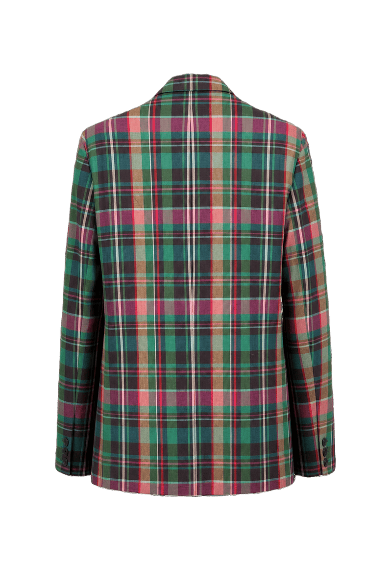 1980s Green Plaid Wool Blend Blazer - Back View