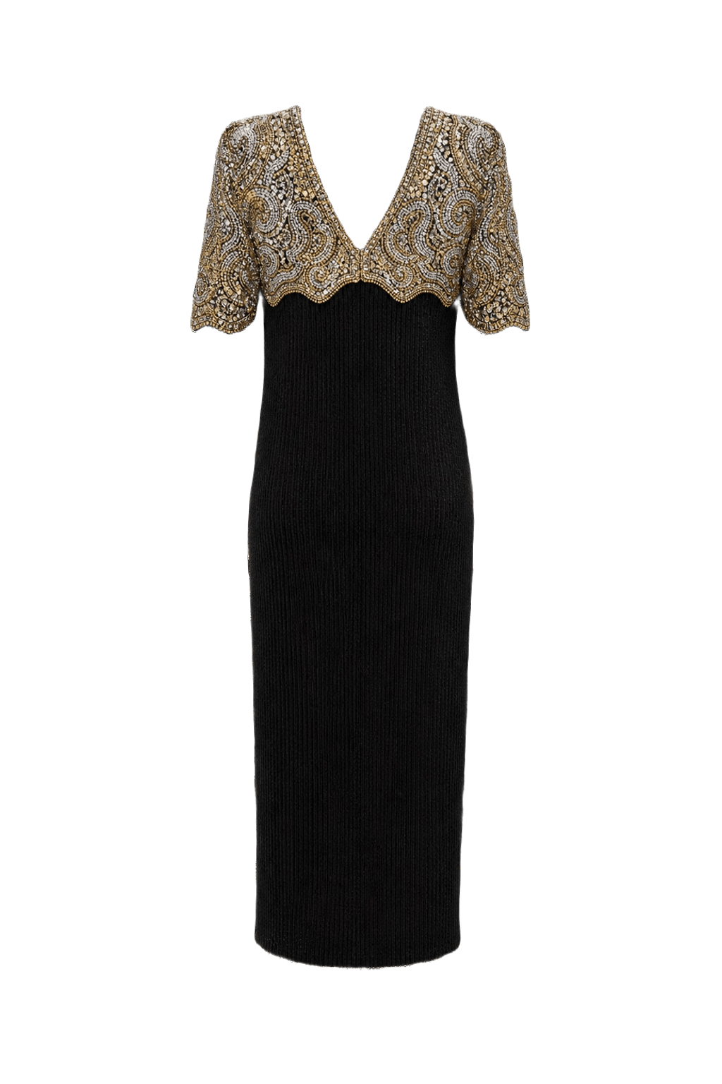1980s Black Polyester Midi Dress - Back View