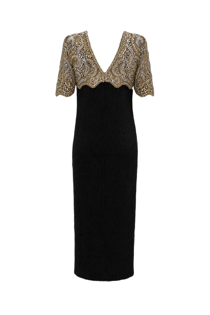 1980s Black Polyester Midi Dress - Back View