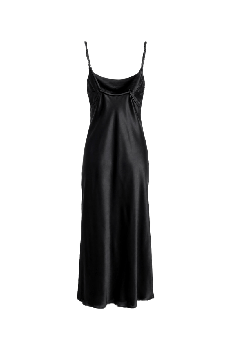 1990s Black Satin Slip Dress - Back View