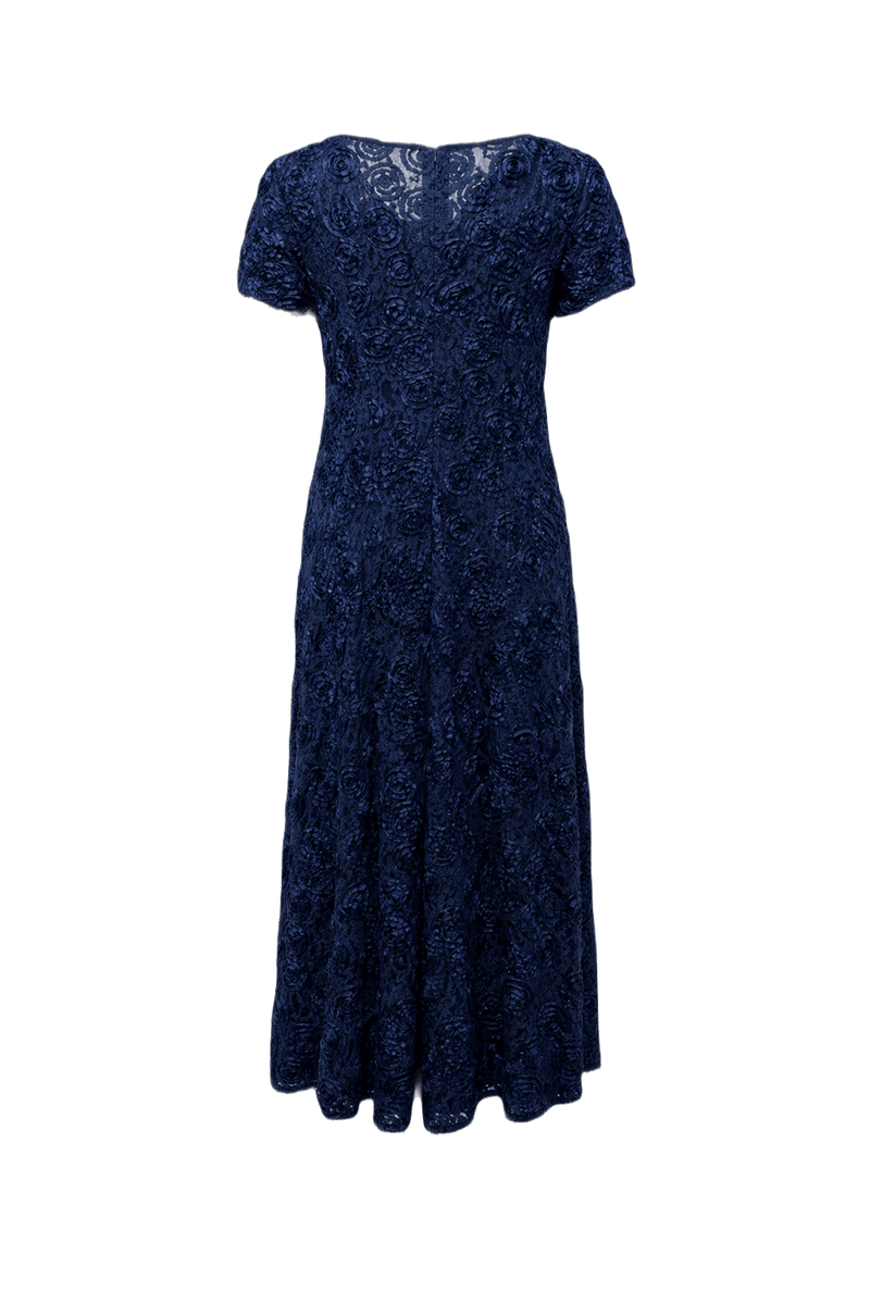1980s Navy Blue Textured Fabric Dress - Back View