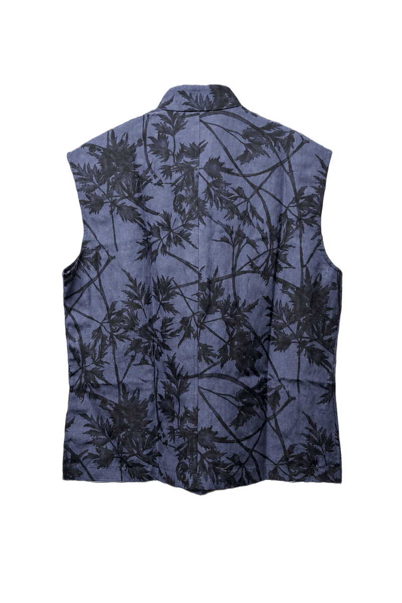 1990s Blue Linen Silk Blend Vest - Back View