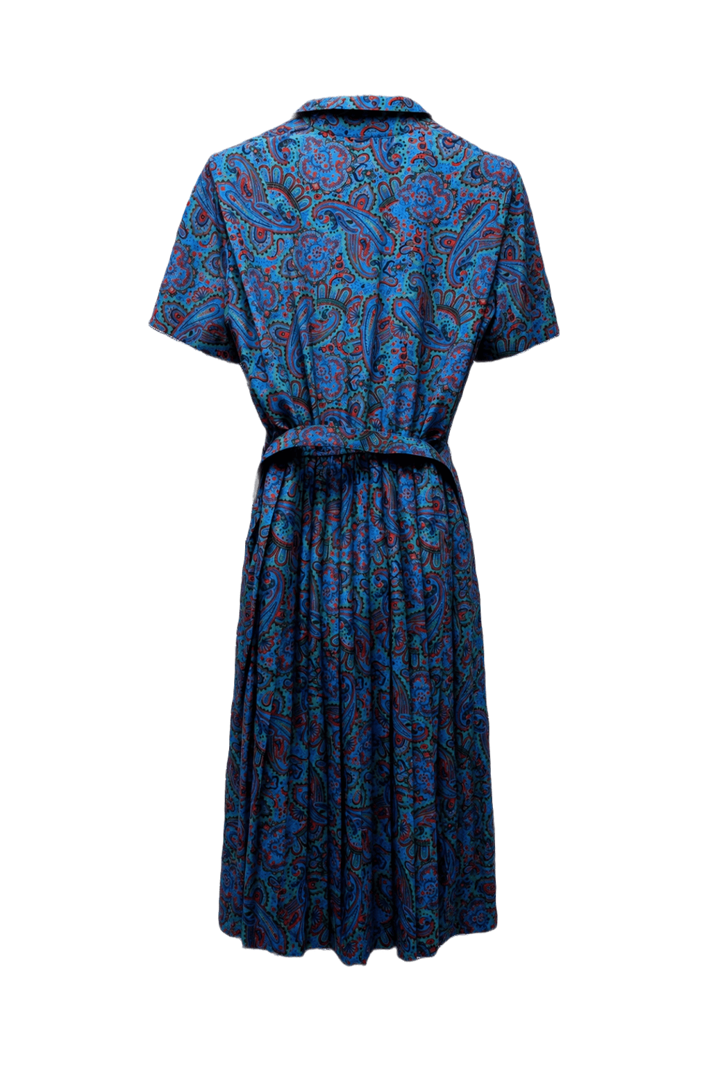 1980s Blue Paisley Print Dress - Back View