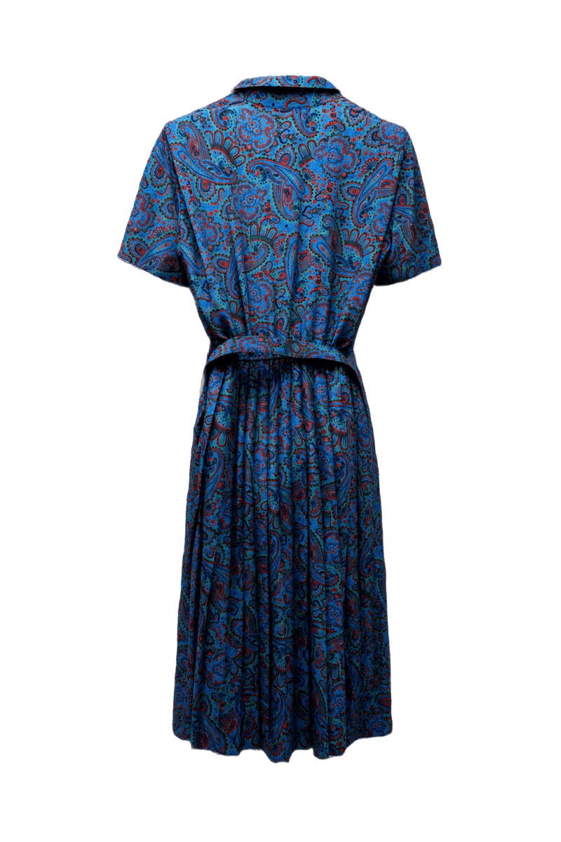 1980s Blue Paisley Print Dress - Back View