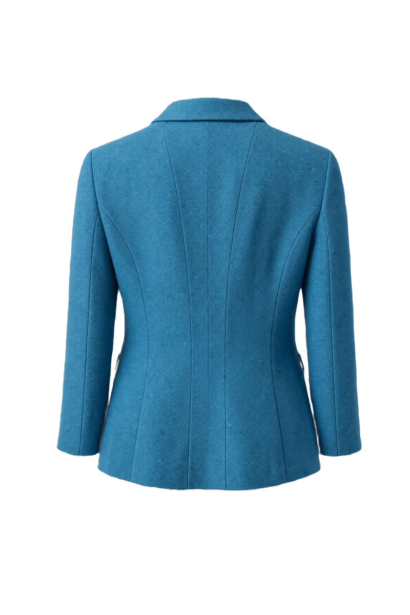 1980s Turquoise Blue Polyester Blazer - Back View
