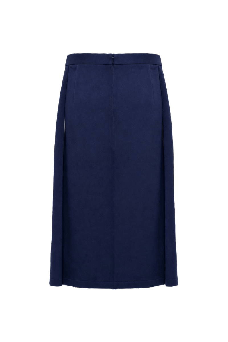 1980s Navy Blue Wool Blend Skirt - Back View