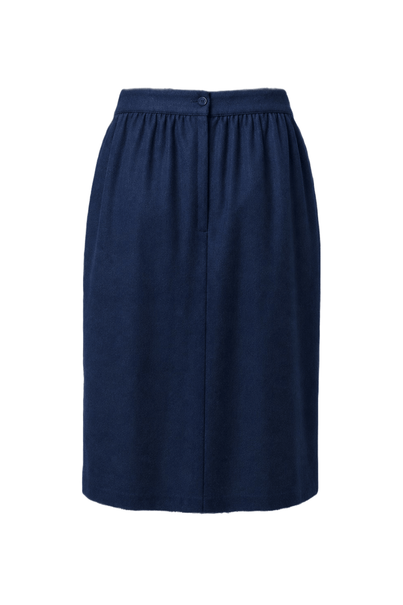 1980s Navy Blue Wool Blend Skirt - Back View