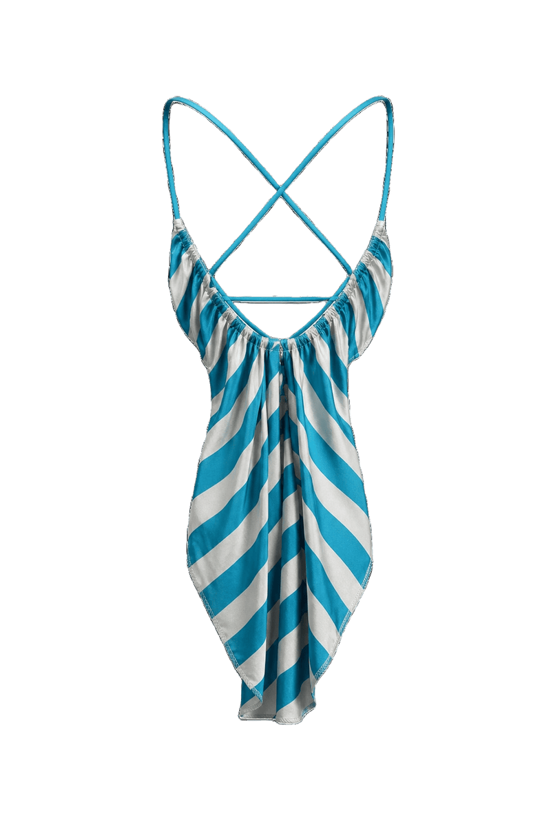 1980s Blue Nylon Dress - Back View