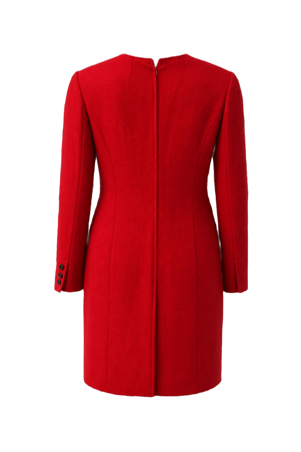 1980s Bright Red Wool Blend Dress - Back View