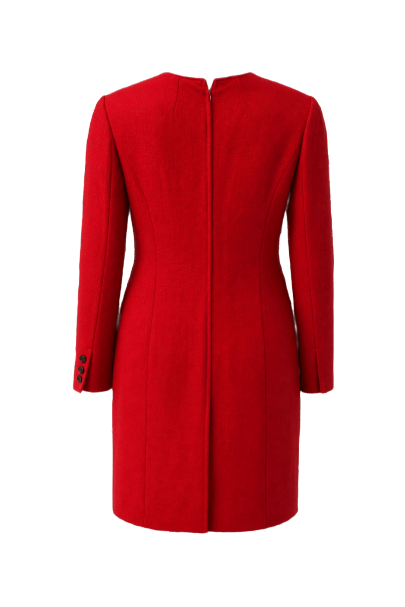 1980s Bright Red Wool Blend Dress - Back View