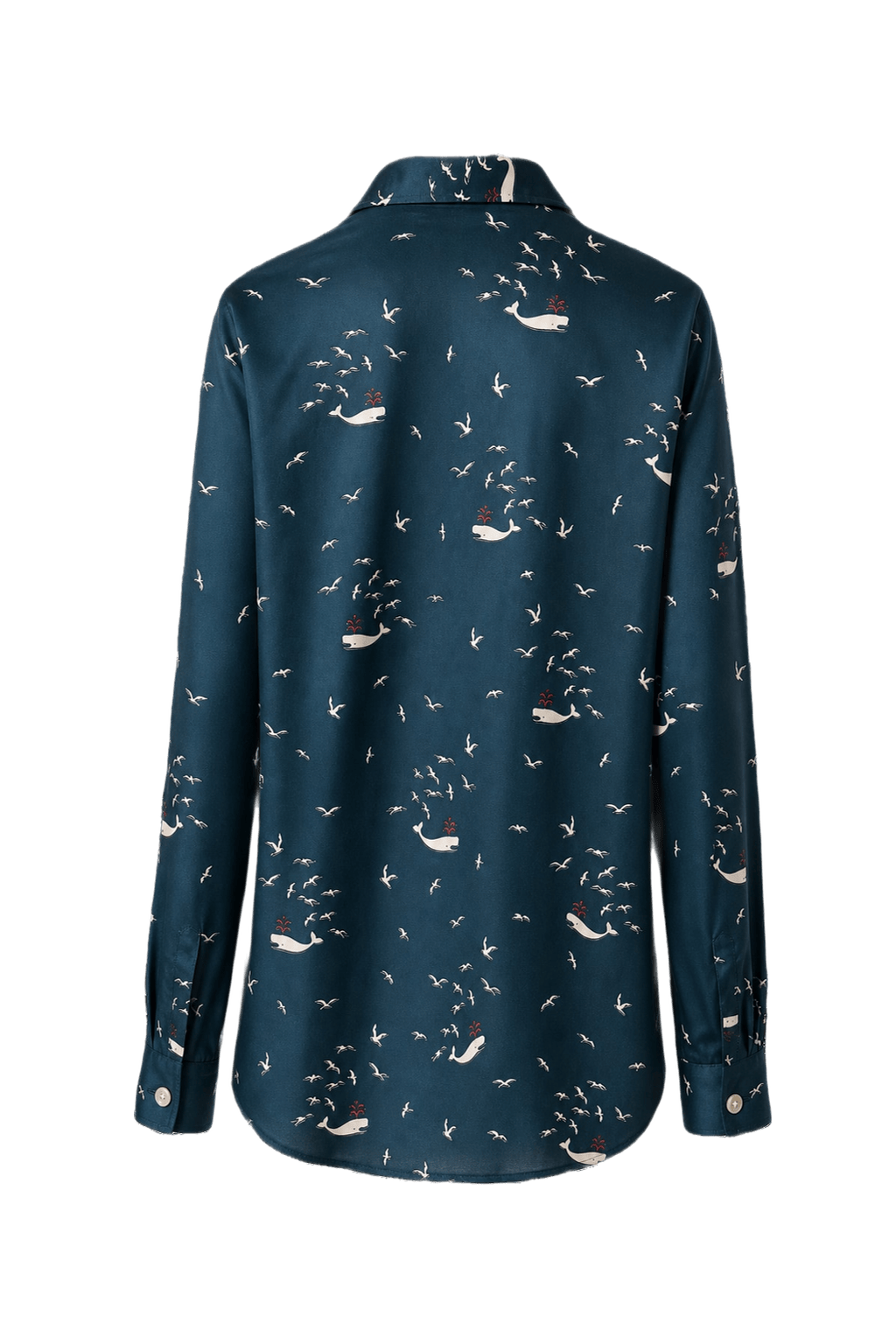 1970s Teal Silk Blouse - Back View