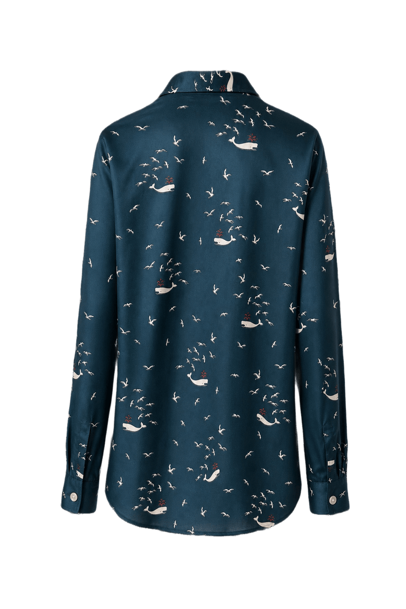 1970s Teal Silk Blouse - Back View